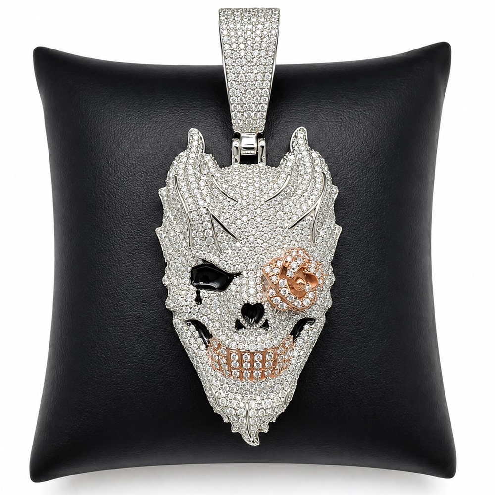 925 Sterling Silver 6.20CTW MOISSANITE Iced Out Skull Men’s Pendant